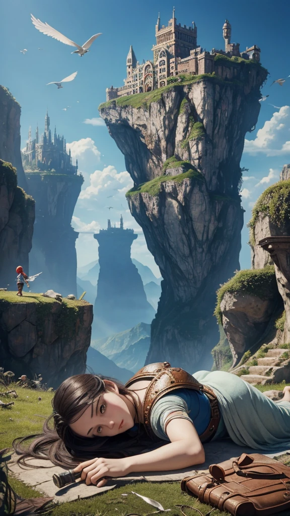 Final Fantasy world. beautiful. City
.a woman lying on the ground, Birds perched on her lap, Gulliver's Travels, Gulliver's Travels, maurizio cattelan, detailed concept photography, sports creative image composition, surreal object photography, by Storm Thorgerson, surreal nightmare scene, miniature photography , stills from God of War, by Leandro Erlich, terry gilliam, little people!! !, manipulation.fan bing.Beautiful giant girl. Big thighs.