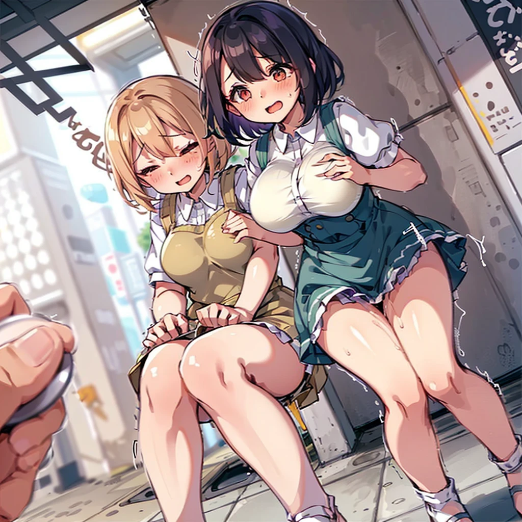 (8K, ultra-detailed, best quality, anatomically perfect body,perfect eye), (full body), (huge breast:1.3), shiny skin, (Various girls), bladder full tank, (have to pee:1.1), (urge to pee:1.4), (only one person peeing self:1.1), peeing on the bottle pressed against my crotch, Pee flowing in the thighs, (very desperate to pee:1.2), (takes to bathroom), (waiting for bathroom with line of girls in queue), standing, (Each one has a different maxi pinafore dress:1.4), petticoat, (Each one has a different long boots:1.1), (Each one has a different hair), (knees together and feet apart:1.3), (Rub each other's thighs:1.3), (leaning backward:1.3), one hand between legs, skirt lift front, (holding the crotch:1.4), (stroking own abdomen:0.9), (stroking one's own thighs:1.1), (orgasm:1.25), (blush:1.4), (embarrassment1.6), (impatience:1.3), (flustered:1.3), (fidgeting around), (flowing sweat), (erotic body twist:1.2), (panting:1.4), (breathless:1.3), (parted lips:0.7), (refreshing:1.2), (Dazed:1.1), (Sexual excitement), (looking away), (crisis:1.4), (from side:0.7), (from below:0.9), (dramatic angle:1.3), huge breasts
