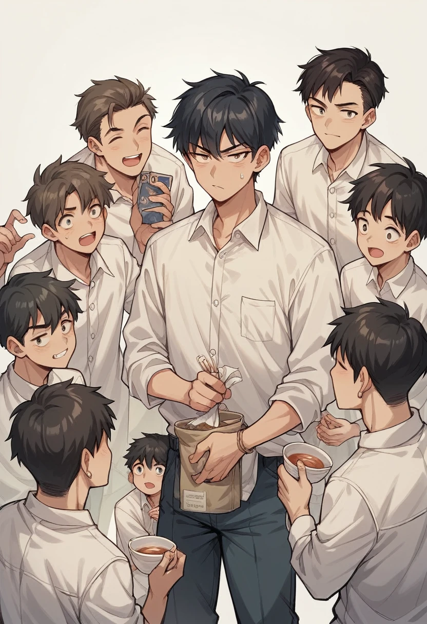 8 family photos in the format of 5 boys consisting of 19 year olds, 17 years old, 5 years old, 4 years old, 1 year old, 1 tomboy girl aged 18 years, both parents are 23 years old