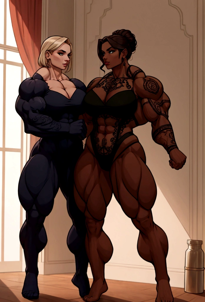 two muscle  friend women 