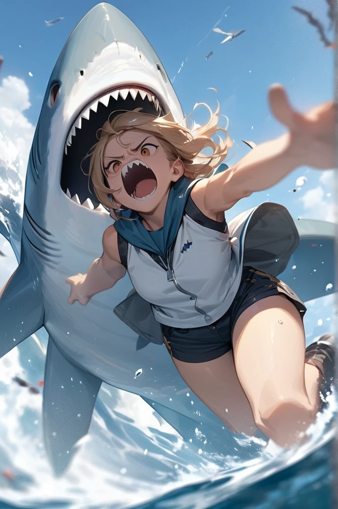 ((Best quality)), ((masterpiece)), (detailed), shark attack