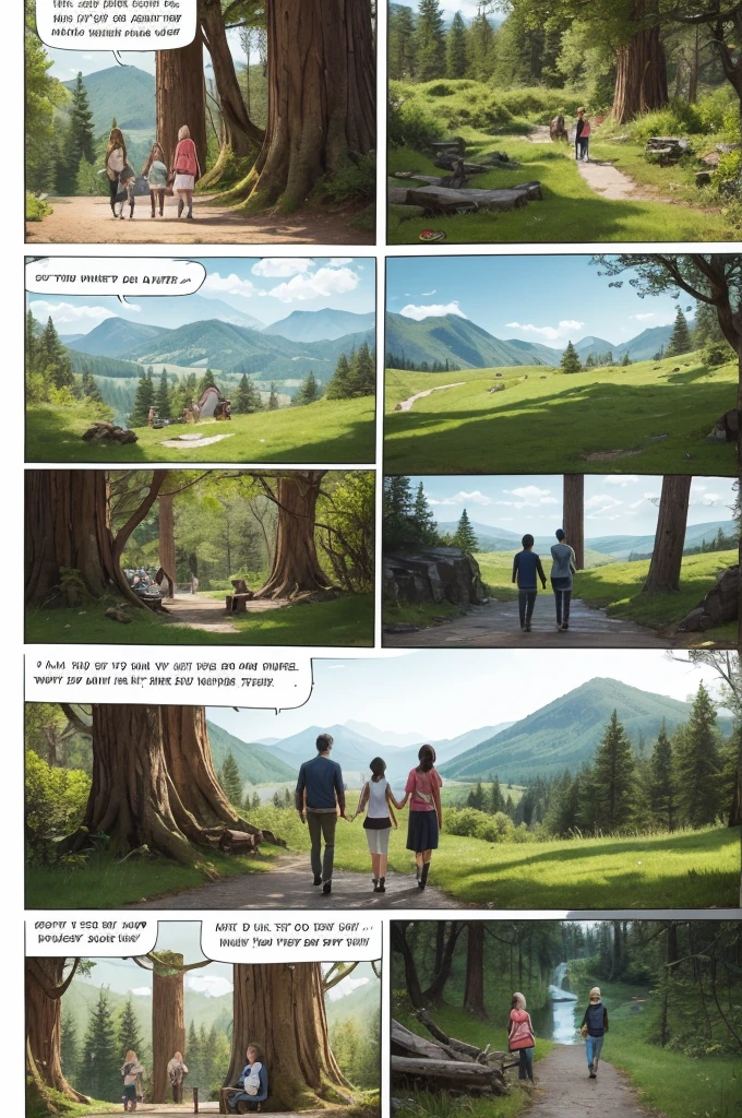 Write a comic strip that addresses the topic of harmonious relationships in nature