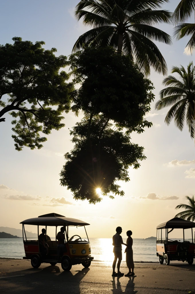 Potaxies vs. fresh breadfruit and panas, with a dark silhouette of the sgdl behind them, This silhouette would be the biggest 