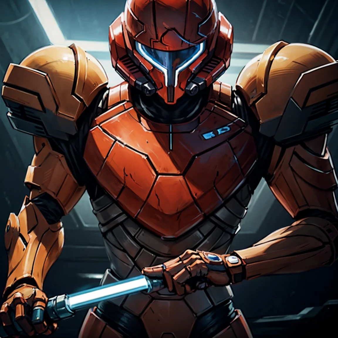 Create a character that is a combination of Samus and Darth Revan.