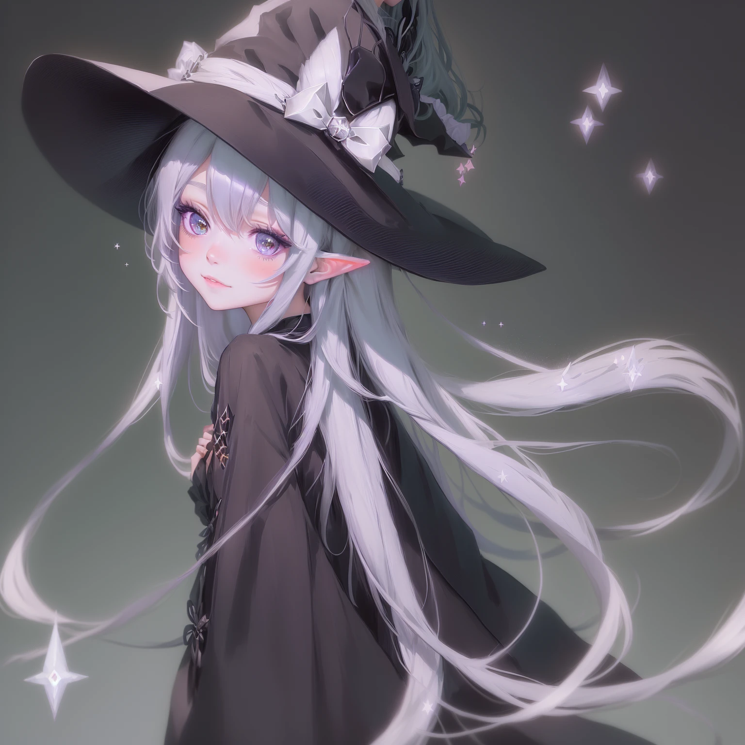 anime girl in a witch hat with long white hair, witch girl, flirty anime witch casting magic, portrait of a young witch girl, witch academia, Gwaiz, witch, classical witch, witchy, a witch, scarry but bewitching, portrait of a young witch, dark witch character, fashionable dark witch, by Shimo, Zerochan Art