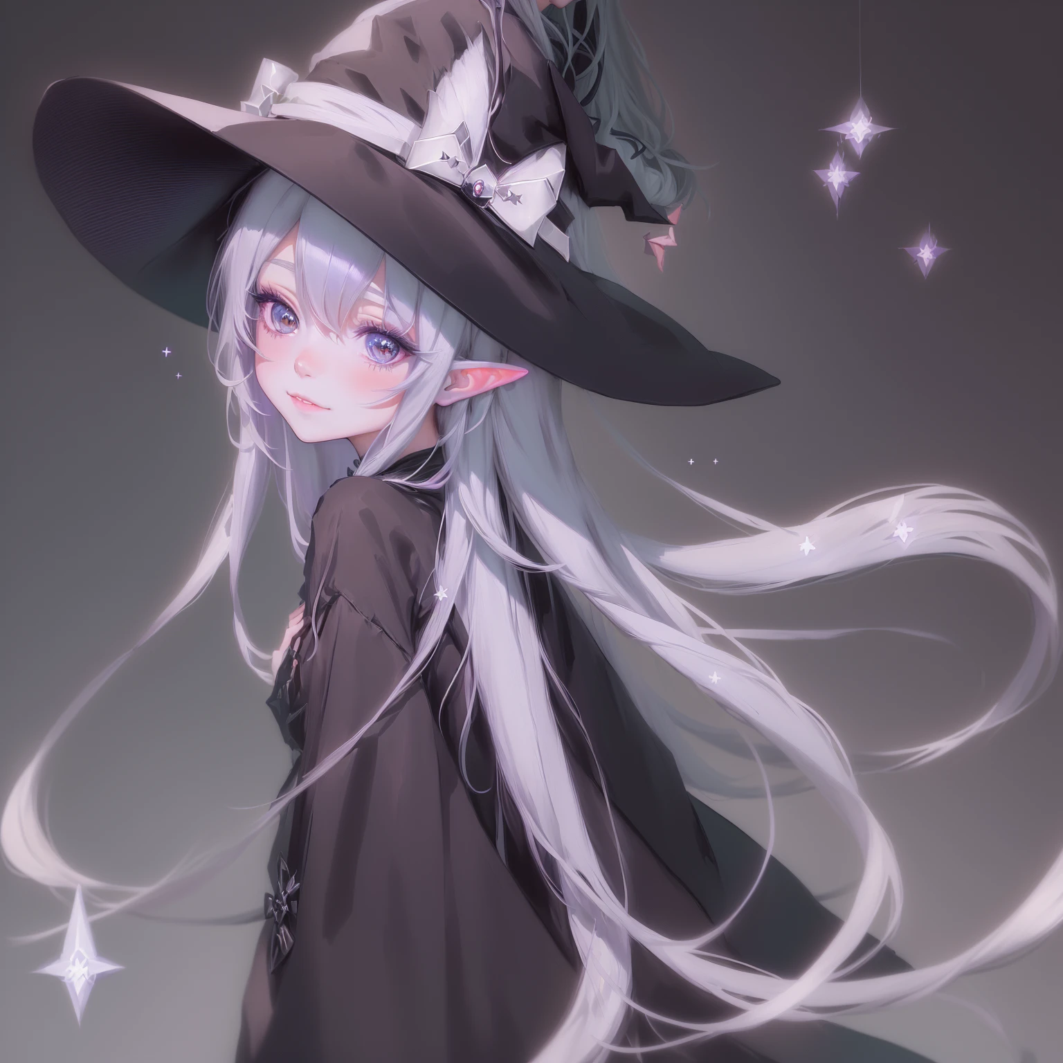 anime girl in a witch hat with long white hair, witch girl, flirty anime witch casting magic, portrait of a young witch girl, witch academia, Gwaiz, witch, classical witch, witchy, a witch, scarry but bewitching, portrait of a young witch, dark witch character, fashionable dark witch, by Shimo, Zerochan Art
