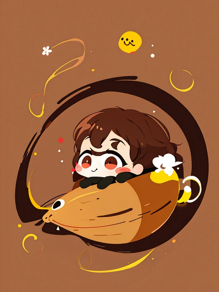 A spiral poop emoji character, brown colored, looking at the camera, cute, 2 round eyes, adorable, spiral shaped, no mouth