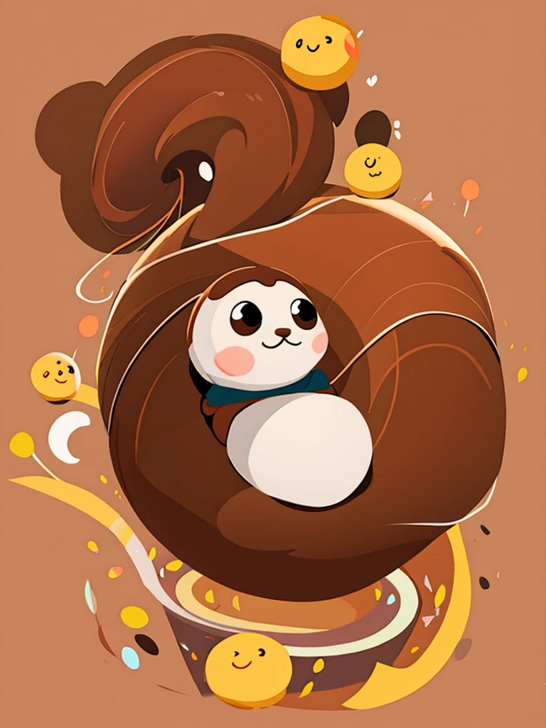 A spiral poop emoji character, brown colored, looking at the camera, cute, 2 round eyes, adorable, spiral shaped, no mouth