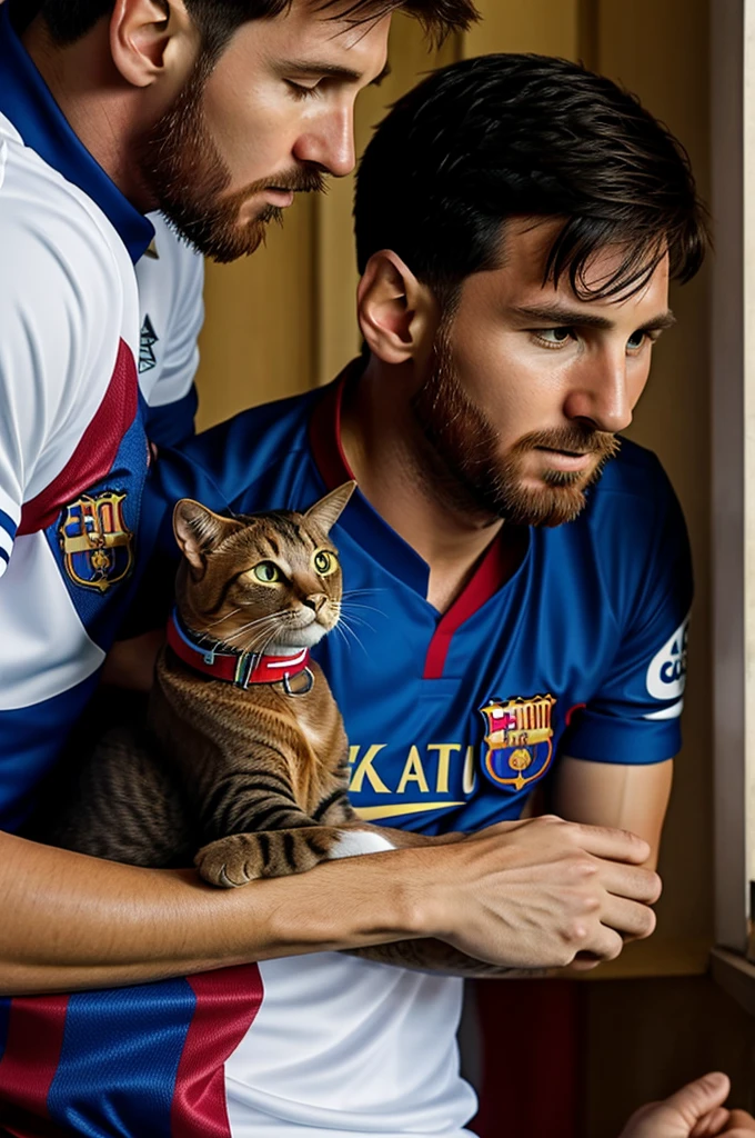 Messi putting an Eastreador collar on a cat