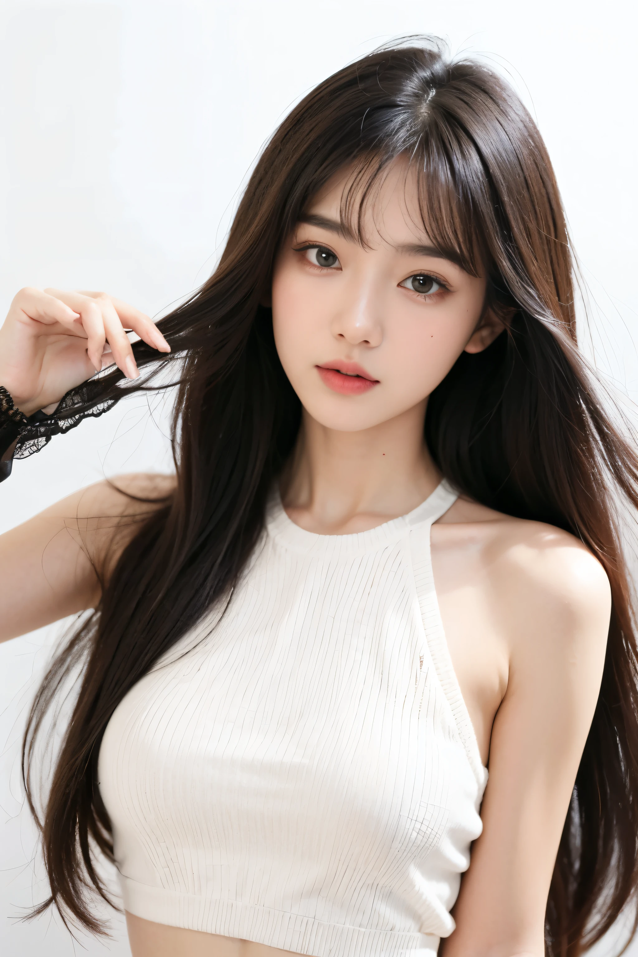 One girl,face,White Background,