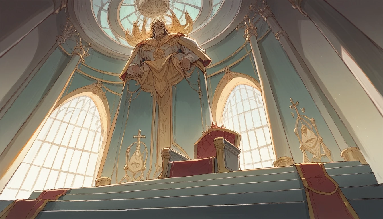 extremely detailed face, extremely detailed eyes, king's chamber, big room, royal palace room, wide angle, king on the throne, knights at the side, shot from below, arrogant, snobby, middle aged, short, masterpiece, score_9, score_8_up, score_7_up, extreme details