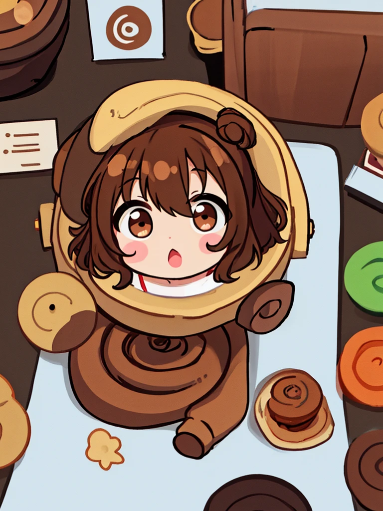 A spiral poop emoji character, brown colored, looking at the camera, cute, 2 round eyes, adorable, spiral shaped, no mouth