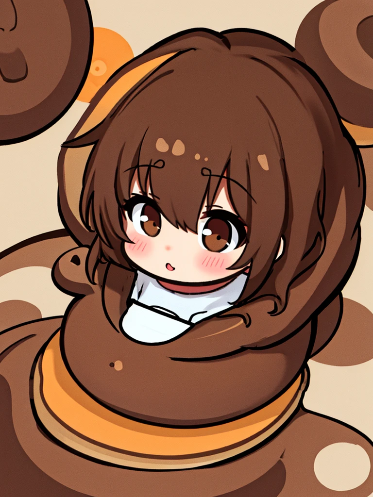 A spiral poop emoji character, brown colored, looking at the camera, cute, 2 round eyes, adorable, spiral shaped, no mouth