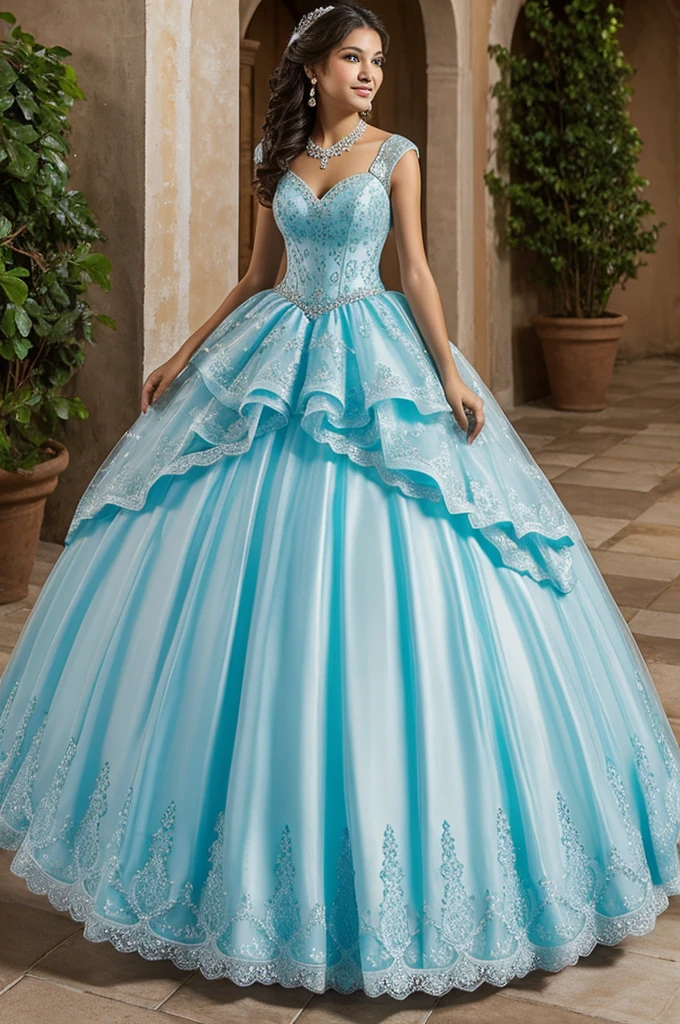 Quinceañera with light blue quince dress
