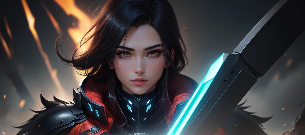 a close-up of a person in a red and black outfit, titan of erebos, “titan of erebos, octane], octane rander, octane remder, a skin, obsidian skin, skin black, deviantar, octane rendring, octane redner, obsidian skin, black and yellow and red scheme, high-tech red armor