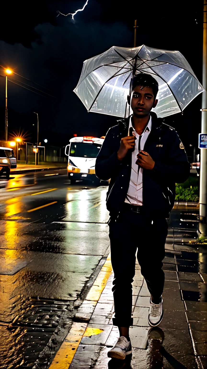 It was night time and the weather was very bad. It was raining and lightning was thundering. Ajay, a hardworking young man, was returning home from his office late at night. He thought it would be safe to go home by bus today, as the roads were wet and slippery.