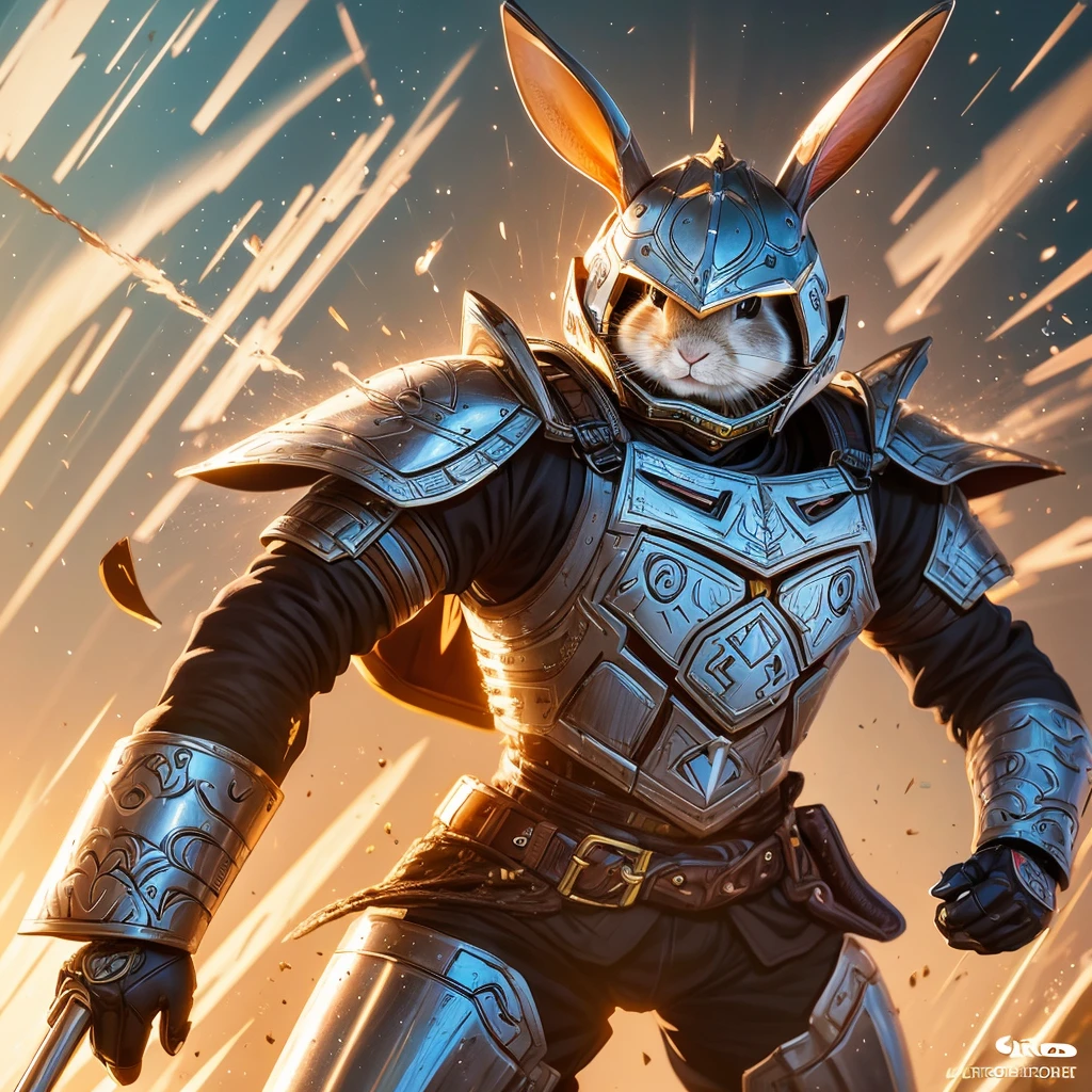 cute rabbit,1 rabbit,rabbit in armor,manga style,cute animal,highly detailed,detailed animal,detailed illustration,digital art,vibrant colors,warm lighting,dynamic composition,intricate details,masterpiece