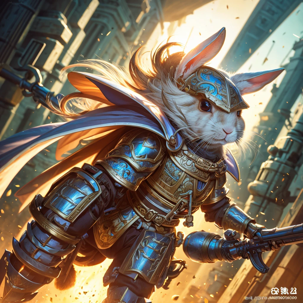 cute rabbit,1 rabbit,rabbit in armor,manga style,cute animal,highly detailed,detailed animal,detailed illustration,digital art,vibrant colors,warm lighting,dynamic composition,intricate details,masterpiece