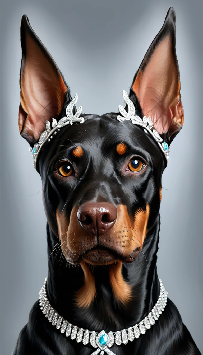 lovely digital painting, beautiful detailed digital art, award-winning creature portrait, realistic illustration, highly detailed 4k digital art, highly detailed realistic, very detailed digital painting, highly detailed digital painting, highly detailed digital painting, hyperrealistic fantasy art, detailed digital painting, realistic fantasy illustration, Doberman dog, clean face, png background