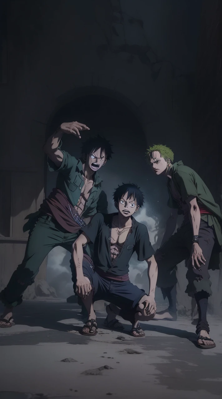One Piece, best quality, 8k, pirate, anime, luffy, sanji, zoro