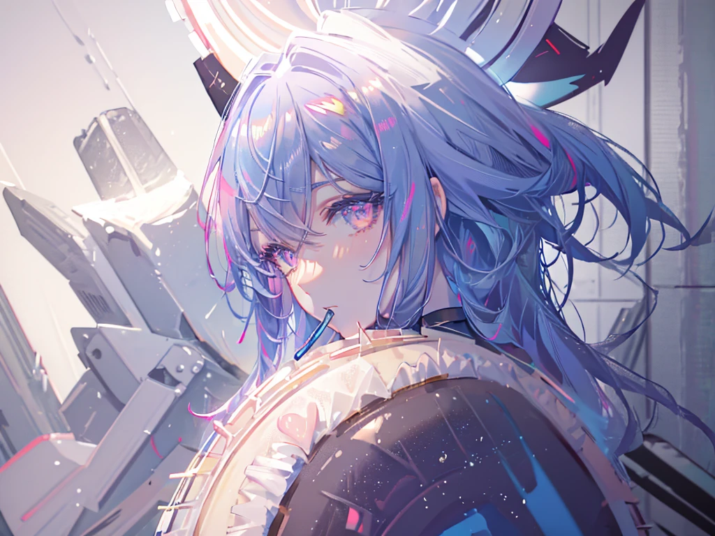 8k wallpaper,tmasterpiece,cinmatic lighting,top Quority,illustratio,Dramatic angles,((a color:1.1)),((Colored inner hair:1.4)),
1girll, solo, long blue hair, SakuraNS, Pink eyes, Cross necklace, parted lip, a white choker, liquid hair, Light blue hair, By bangs, By bangs, From the side Side, contours, The upper part of the body, blue hairs, anime kitchen backgound, pink back ground, exposed bare shoulders, sportrait, looking at viewert, white dresses, hairsbetweeneyes, colorfulhair, kitchen Background, Nebula, 耳Nipple Ring,jewely, majestic, eating hamburger, table of foods, crowded from behind