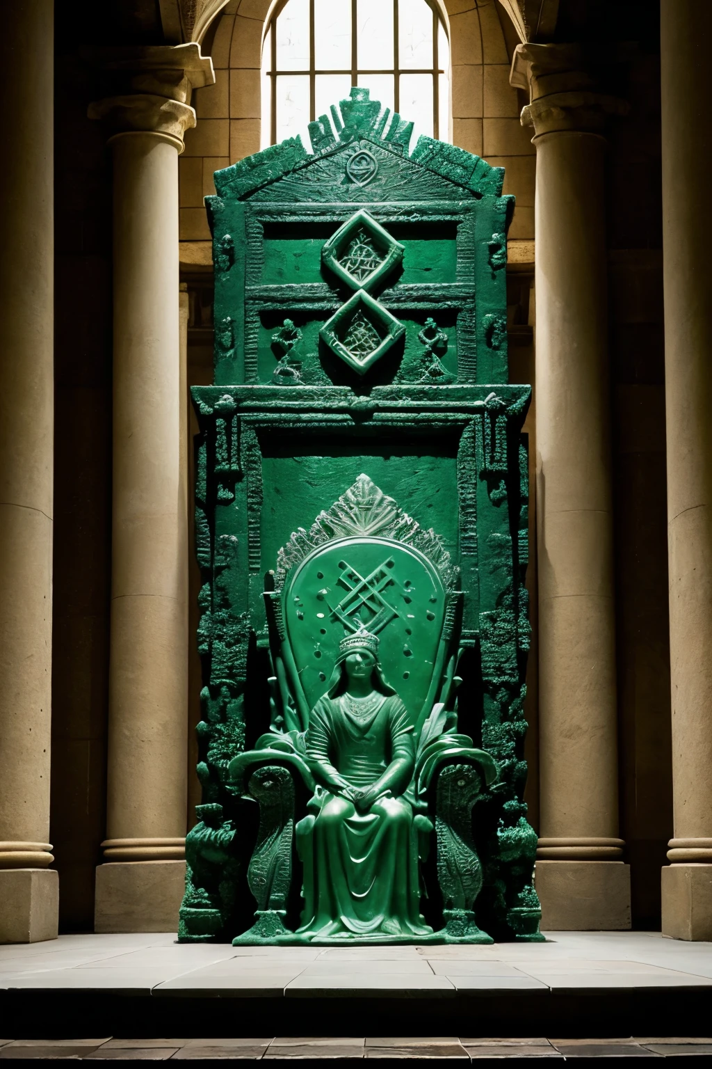 ((best quality)), ((masterpiece)), (Detailed), create for me a lonely throne made of stone. the throne is covered with green slime