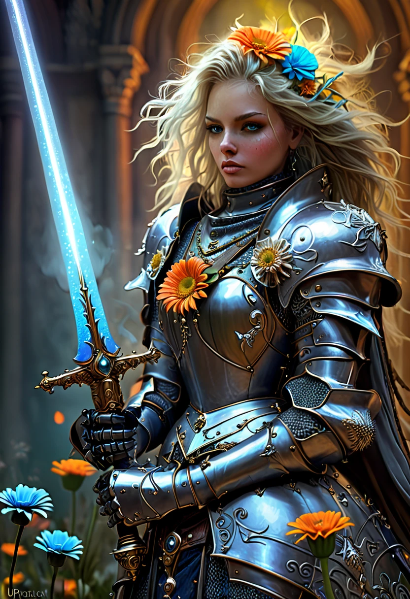 The first knights, Flowers for the Faded, Moonchild, Punked Steam, fantasy painting, epic beauty, portrait, highly detailed, intricate detail, Art for the faint of heart, The depth and complexity are enhanced by the use of digital materials, a variety of complementary and colored shades --ar 14:9 --uplight