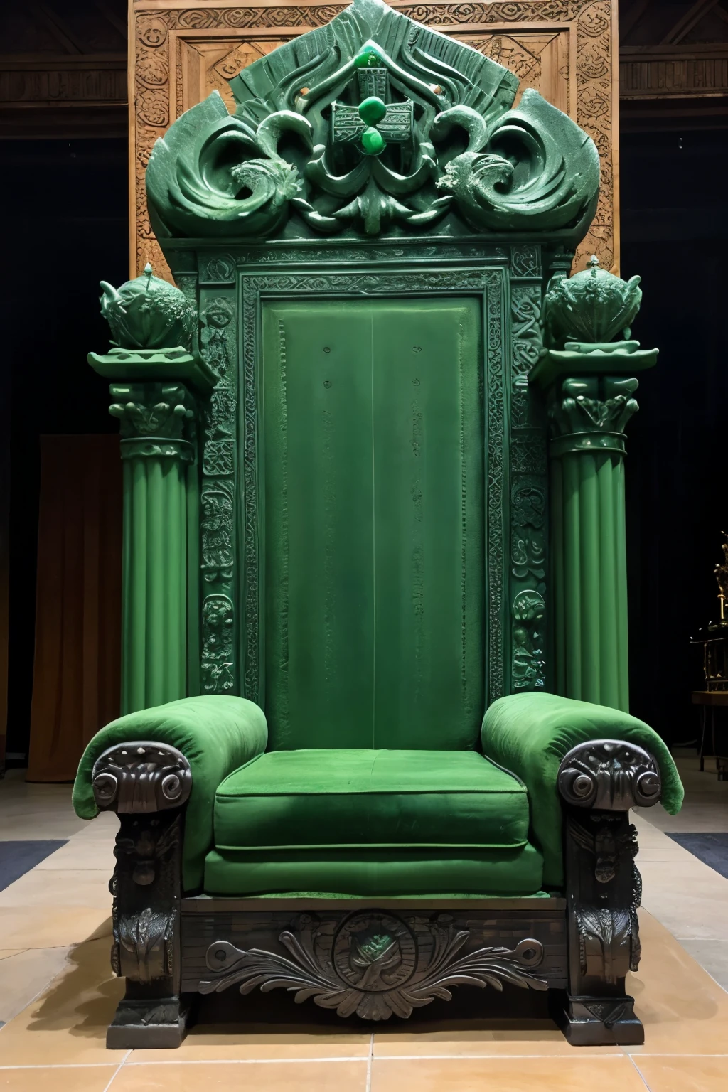 ((best quality)), ((​masterpiece)), (Detailed), create me a lonely, to empty, stone-forged throne. the throne is covered with green slime 