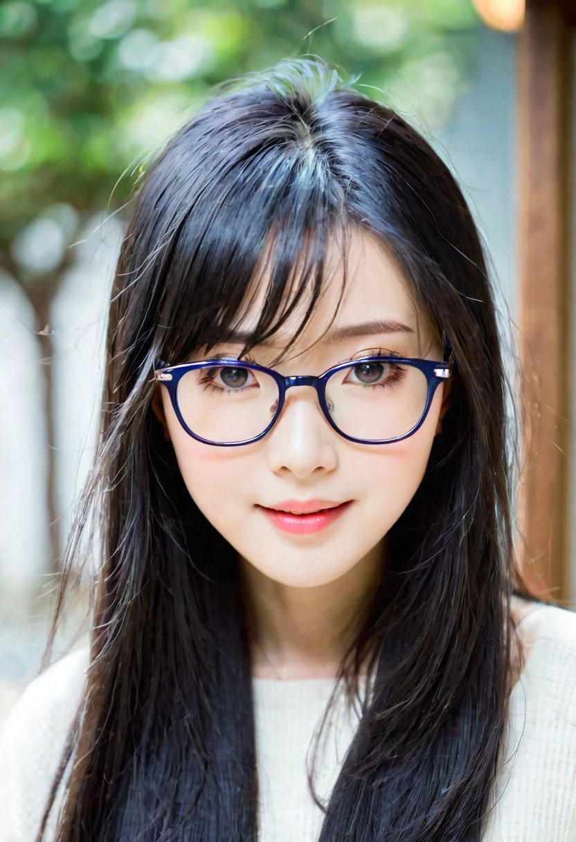 cute japanese girl, eyeglasses, long black hair