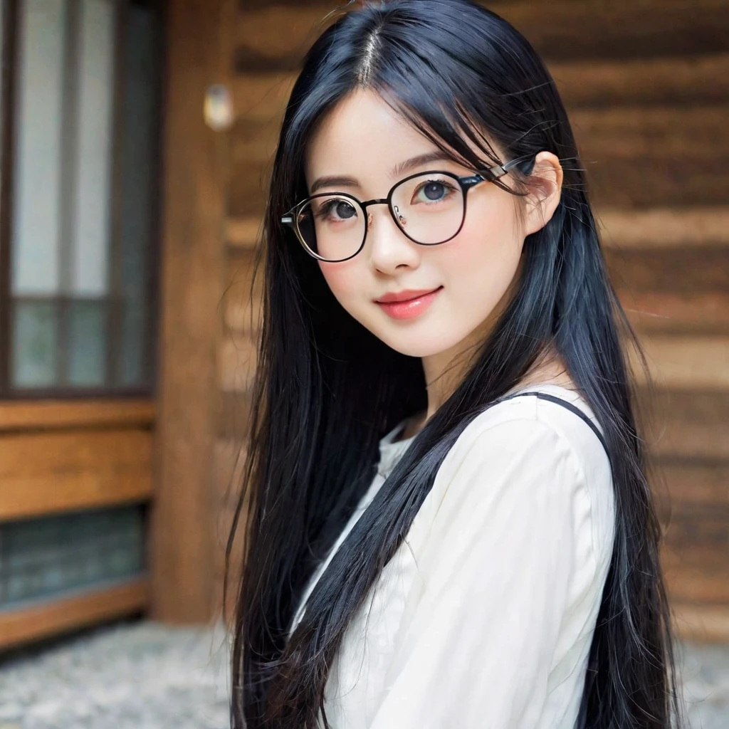 cute japanese girl, eyeglasses, long black hair