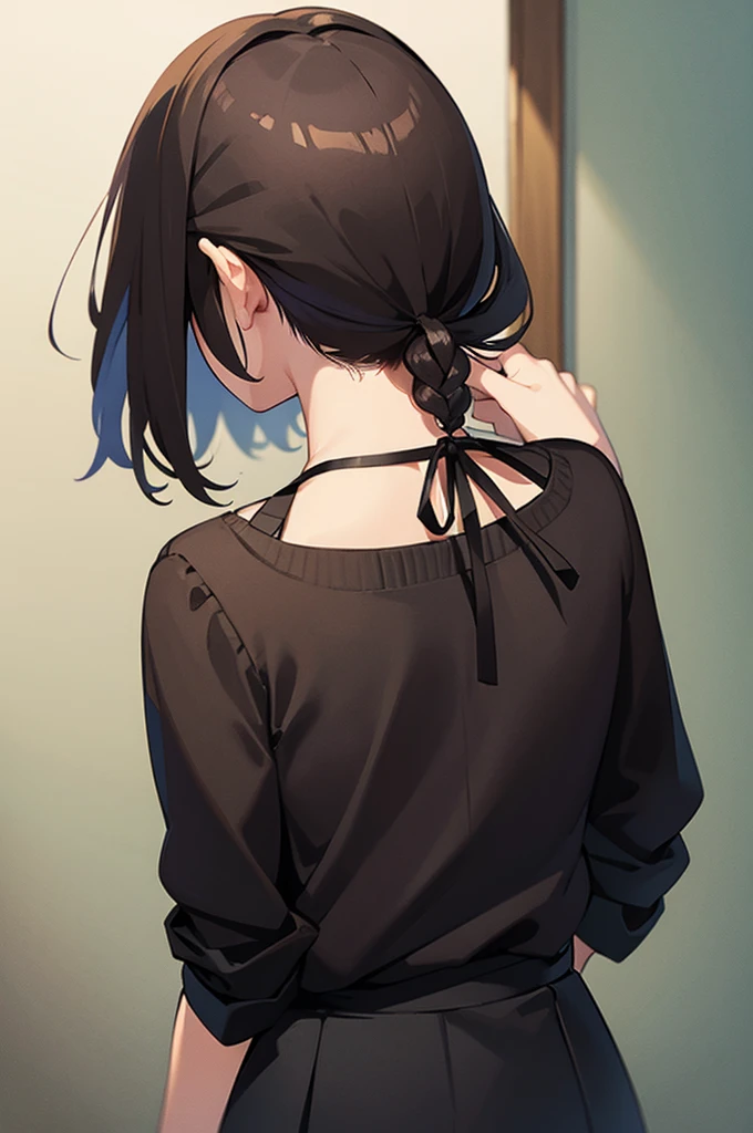 girl looking over her shoulder from behind