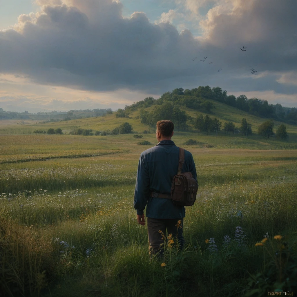 Levine, Konstantin Dmitrievich sad and dreamy in a field