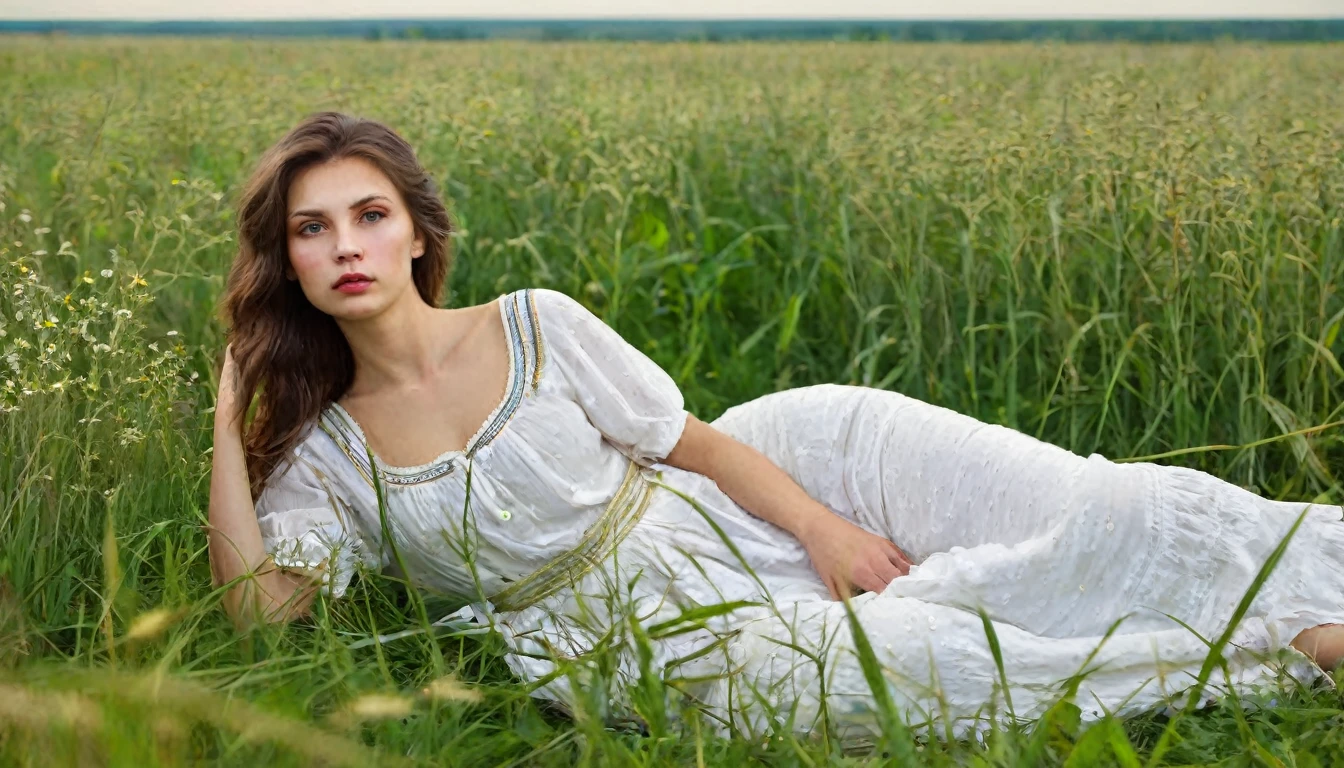 Levine, Konstantin Dmitrievich sad and dreamy in a field 