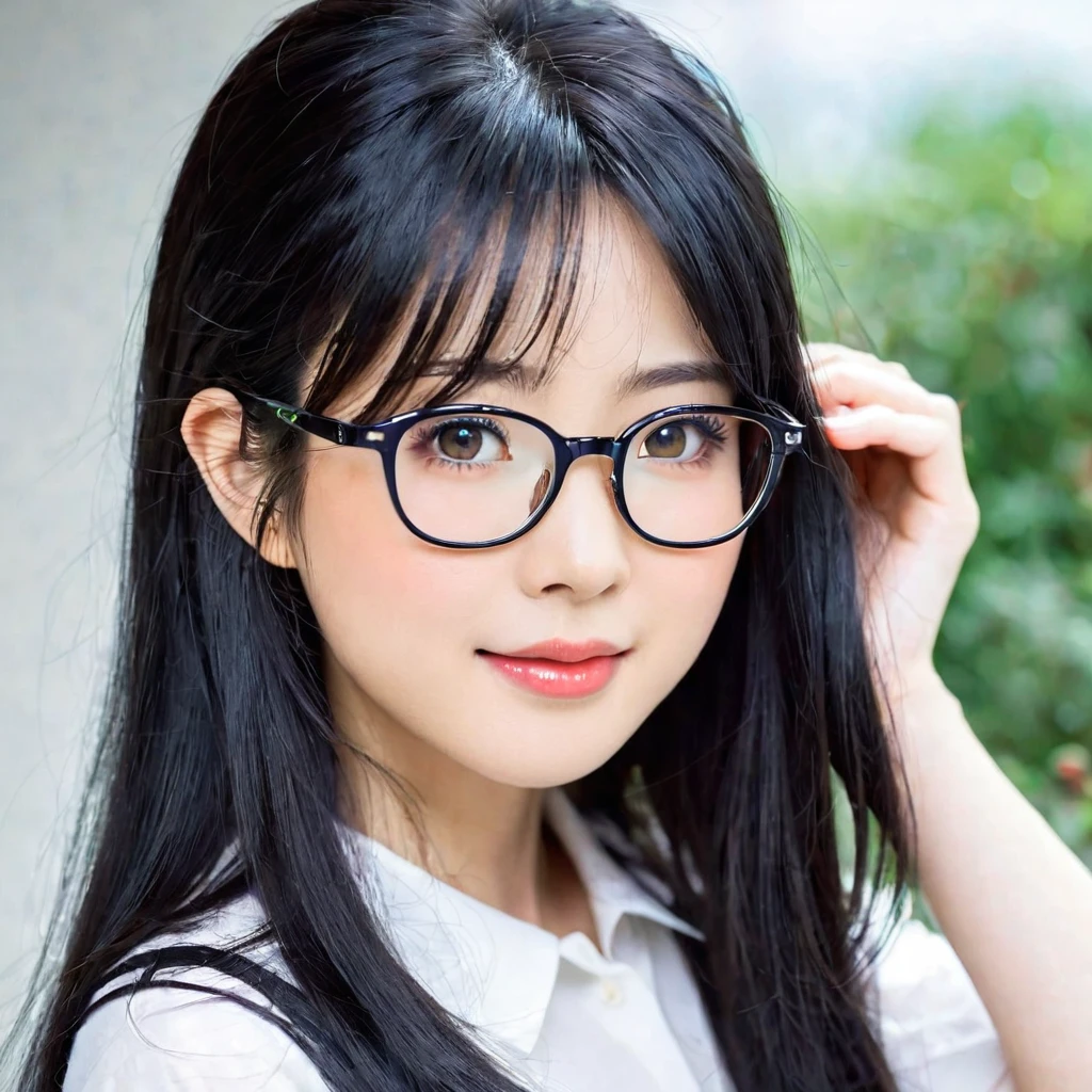cute japanese girl, eyeglasses, long black hair