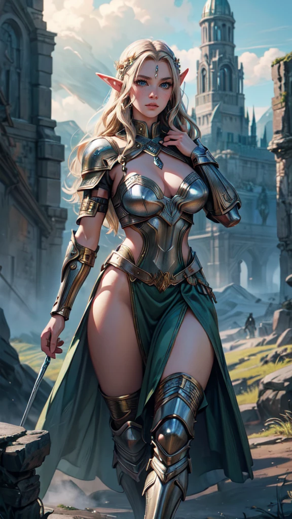 Asgard,Valkyrie,Lady Knight,anatomical correct,epic fantasy digital art,tmasterpiece,8K,high-definition resolution,detailed drawing,high qulity,, Epic composition,detailed face, detailed hands, detailed eyes, full body, elf girl , elf girl