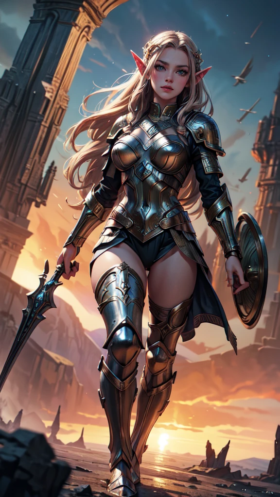 Asgard,Valkyrie,Lady Knight,anatomical correct,epic fantasy digital art,tmasterpiece,8K,high-definition resolution,detailed drawing,high qulity,, Epic composition,detailed face, detailed hands, detailed eyes, full body, elf girl , elf girl