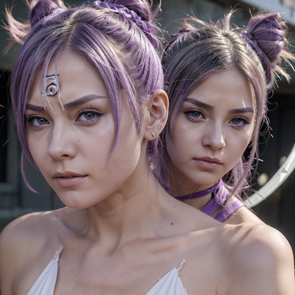 Byakugan is a fictional ability from the Naruto series, but if we imagined a realistic version of it, We could describe it as follows:

It is very light lilac and there are several scars around it.