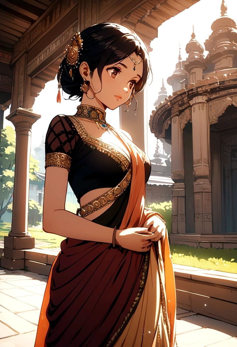 Indian girl in saree without blouse