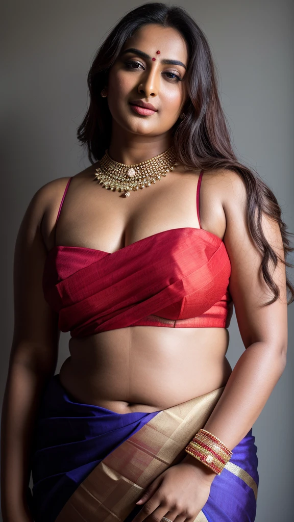 Foto RAW, photorealistic, photography, full body shot, master shot, perfect eyes, goddess like beauty, pierced eyes, perfect thick chubby mallu Desi aunty bhabhi, Wearing a Stanapatta, a chest-band.Saree model, model Photography, Indian saree shoot, Indian traditional wear advertising photography, traditional wear brand shoot, face of Indian actress Sonakshi Sinha, masterpiece, realistic, realism, incredible details,  pleasure, photorealism, detailed skin, skin pores, high contrast, photorealistic Artstation 8k HD digital art trend of high definition and detailed realistic skin texture, ultra detail, realistic skin texture, armature, best quality, ultra high definition, (photorealistic:1.4),, high resolution, detail, raw photo, sweat, Re sharp, by Lee Jefferies Nikon D850 Film Stock Photo 4 Kodak Portra 400 Camera F1.6 Lens Rich Color Ultra Real Realistic Realistic Textures Dramatic Lighting Unreal Engine Trending at Art Station Cinestill 800,(pele altamente detalhada: 1.2), 8k UHD, DSLR, soft-lighting, alta qualidade, grain of film, Fujifilm XT3,she didn't like to wear blouse or , she is happy to wear only saree, she hates blouse or , detailed hairy armpits, hyper realistic skin, skin pores, sweat, veins, 