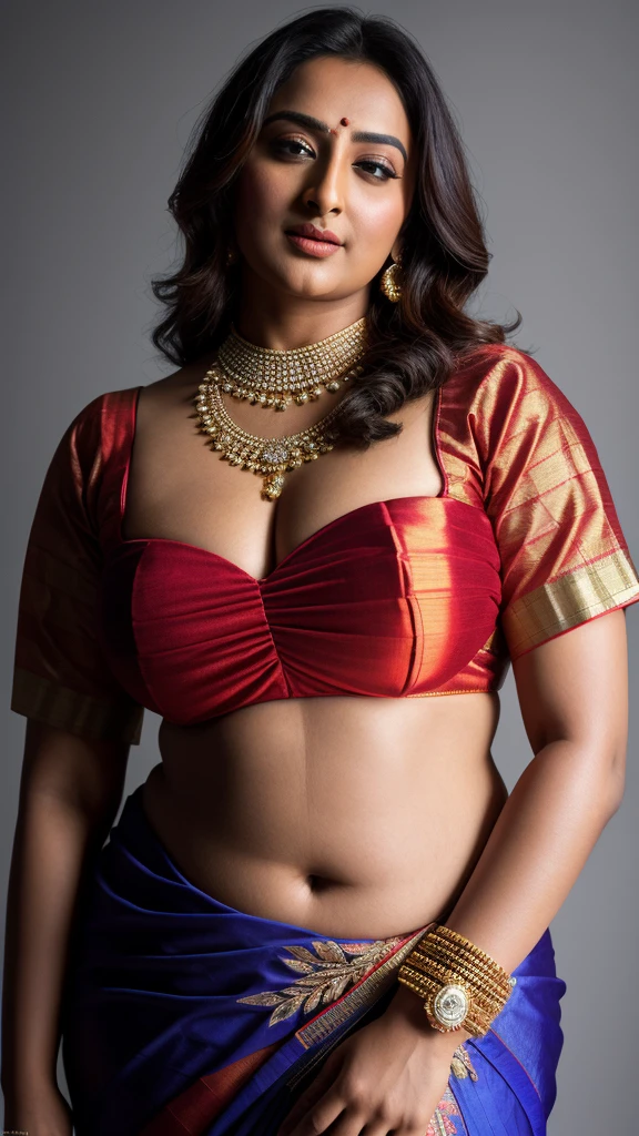 Foto RAW, photorealistic, photography, full body shot, master shot, perfect eyes, goddess like beauty, pierced eyes, perfect thick chubby mallu Desi aunty bhabhi, Wearing a Stanapatta, a chest-band.Saree model, model Photography, Indian saree shoot, Indian traditional wear advertising photography, traditional wear brand shoot, face of Indian actress Sonakshi Sinha, masterpiece, realistic, realism, incredible details, pleasure, photorealism, detailed skin, skin pores, high contrast, photorealistic Artstation 8k HD digital art trend of high definition and detailed realistic skin texture, ultra detail, realistic skin texture, armature, best quality, ultra high definition, (photorealistic:1.4),, high resolution, detail, raw photo, sweat, Re sharp, by Lee Jefferies Nikon D850 Film Stock Photo 4 Kodak Portra 400 Camera F1.6 Lens Rich Color Ultra Real Realistic Realistic Textures Dramatic Lighting Unreal Engine Trending at Art Station Cinestill 800,(pele altamente detalhada: 1.2), 8k UHD, DSLR, soft-lighting, alta qualidade, grain of film, Fujifilm XT3,she didn't like to wear blouse or bra, she is happy to wear only saree, she hates blouse or bra, detailed hairy armpits, hyper realistic skin, skin pores, sweat, veins,