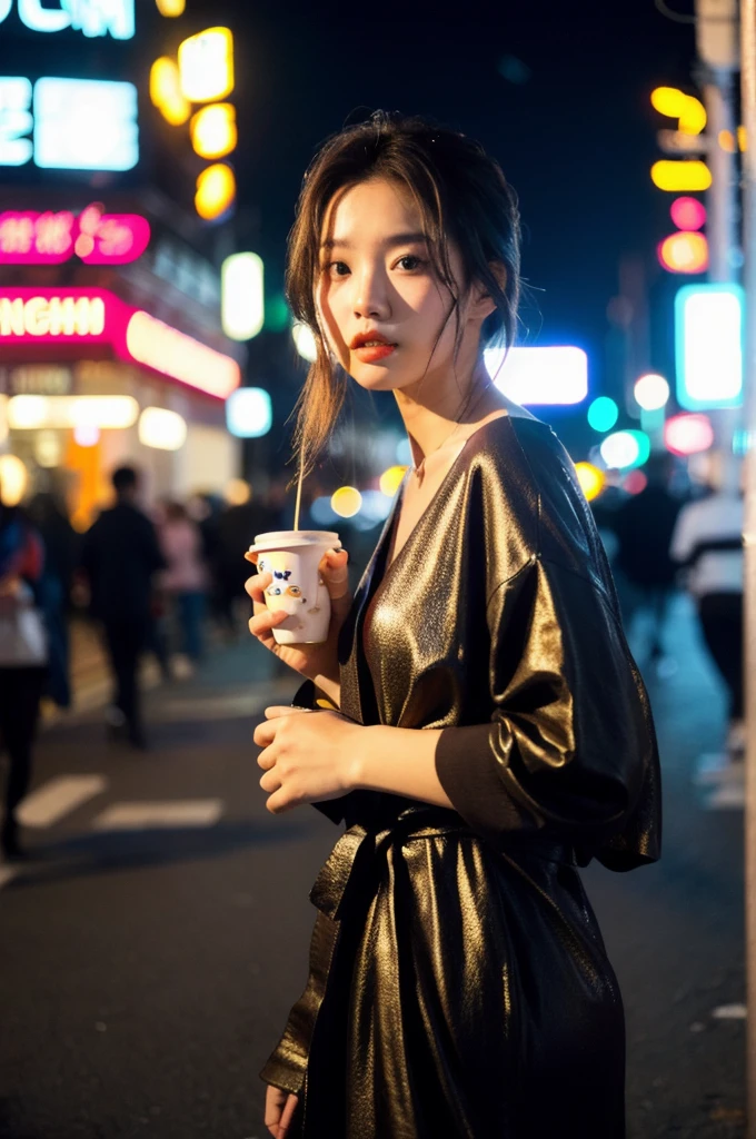 (Cinematic Aesthetic:1.4) Photo of a beautiful korean fashion model bokeh city night