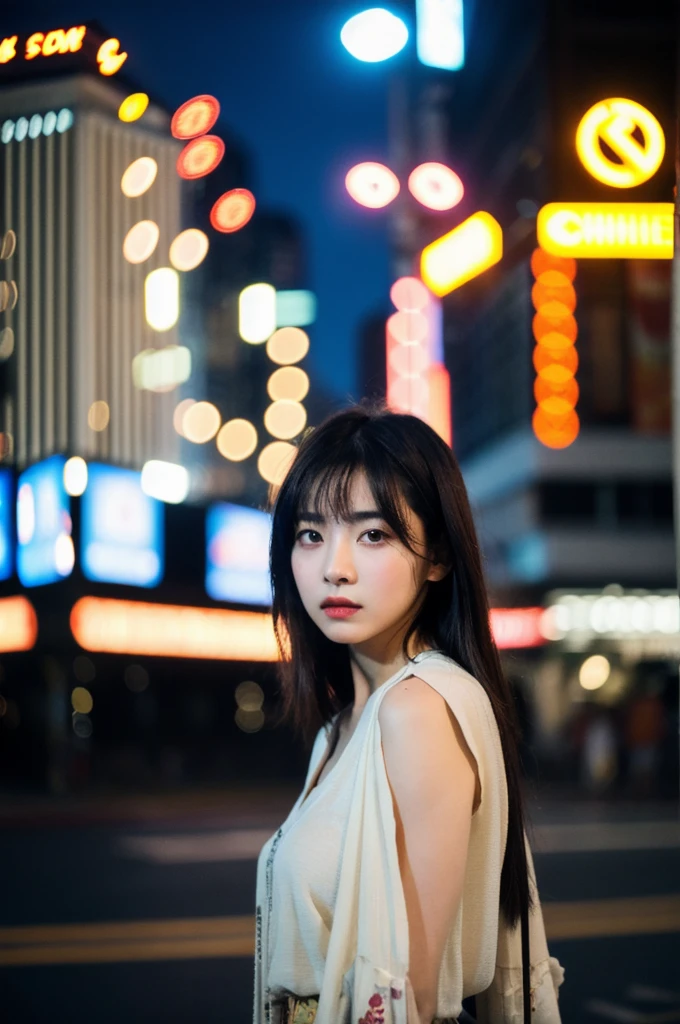 (Cinematic Aesthetic:1.4) Photo of a beautiful korean fashion model bokeh city night