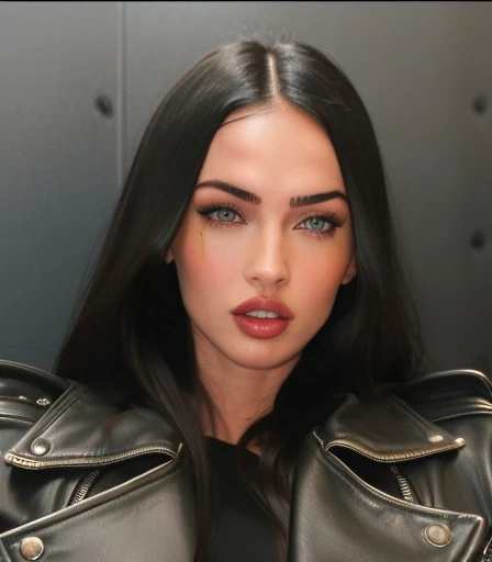 a close up of a woman with long hair wearing a leather jacket, adriana lima, 2000s megan fox portrait young megan fox, soft devil queen adriana lima, angelina jolie, bella poarch, megan fox girl portrait, instagram model, style of 2000s megan fox, profile image, 18 years old, young megan fox