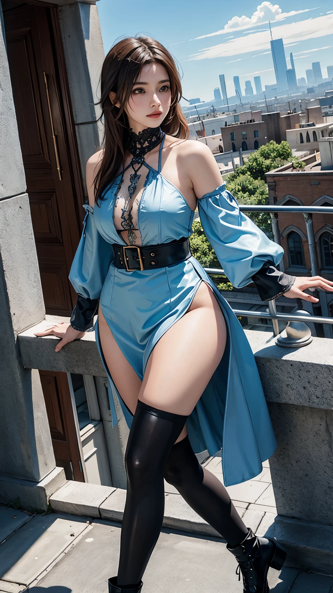 Final Fantasy world. beautiful. City
. Big thighs.