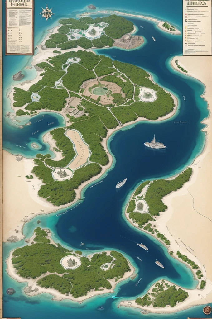 Make me a map of an island called infernallis with 11 partitions, in an old drawing 