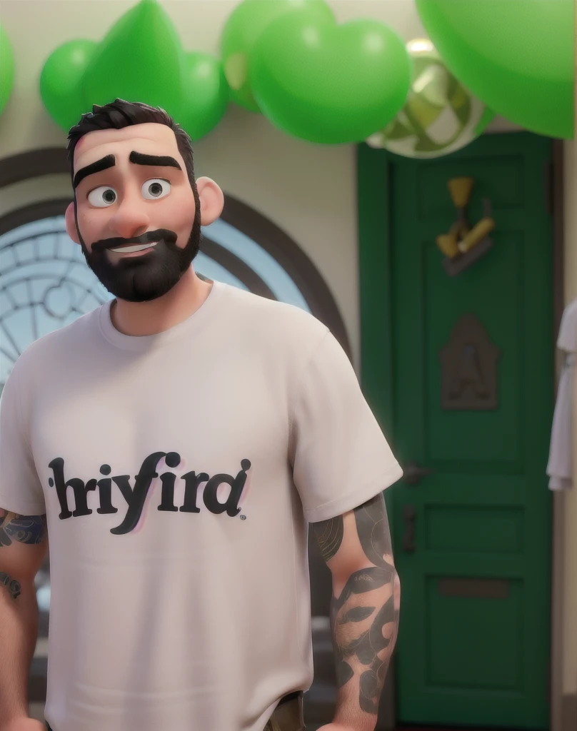 A man with shaved black hair, short beard, disney pixar style brunette, high qualiy, best qualityer.