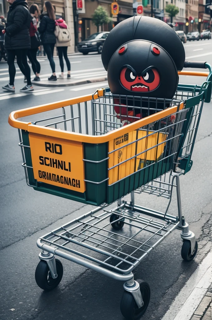 Radical shopping cart with angry face 