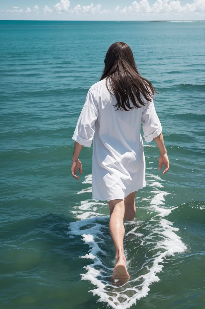 Jesus Christ walking in the ag ocean water