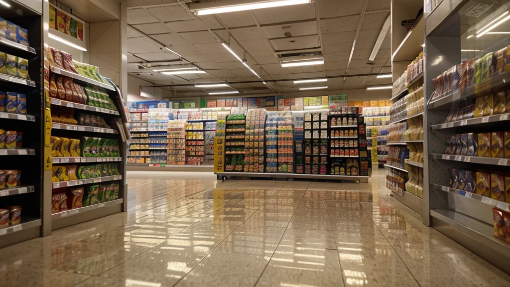 aisles of a convenience store, 7-eleven store, Canon, Fujifilm, Wide-Angle, panorama, first-person view, reflection light, ray tracing, 16k, 8k, highres, best quality, award winning, high quality, super detail, high details, masterpiece, accurate