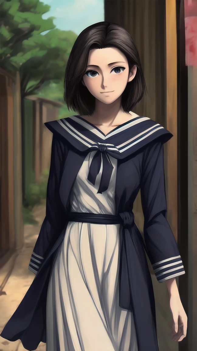 highest quality, moe anime art style, best 8K anime wallpaper Kona-chan, Pixiv contest winners, perfect ???????, (please draw a girl walking sleepily to school), break, 1 girl, (alone at night, 19 years old: 1.9 with a gloomy adult face), high school student, short hair, quantity, (hair above one eye: 1.7), frown, all limbs, full finger, ??????????????, between legs, small eyes, precise black eyes, hair clip, (sailor costume: 1.5), (school uniform: 1.5) skirt near the knee. Interval, super detailed, high resolution, super dense skin, professional lighting, 8K eye details, (cute illustration: 1.2), dark, dark hair, expressionless, (hair over one eye: 1.5), sailor uniform, she was sleepy and walking in a dark alley in Japan, lifeless and dark place, everything gray